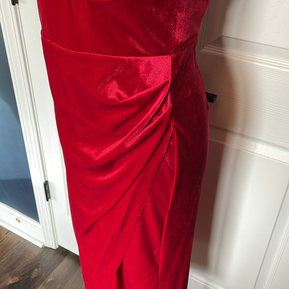 Anthropologie Strapless Red Velvet Midi Dress - Picture 5 of 12